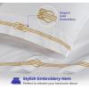 Superior Embroidered Cotton Bed Sheet Set, 1 Elastic Deep Pocket Fitted Sheet, 1 Flat Sheet, 2 Pillowcases, Daily Soft Sheets, Luxury, Elegant Design, Moonlawn Collection, Queen, White-Gold(White – Gold Ml)