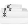 Superior Embroidered Cotton Bed Sheet Set, 1 Elastic Deep Pocket Fitted Sheet, 1 Flat Sheet, 2 Pillowcases, Daily Soft Sheets, Luxury, Elegant Design, Moonlawn Collection, Queen, White-Gold(White-black)