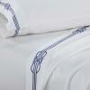 Superior Embroidered Cotton Bed Sheet Set, 1 Elastic Deep Pocket Fitted Sheet, 1 Flat Sheet, 2 Pillowcases, Daily Soft Sheets, Luxury, Elegant Design, Moonlawn Collection, Queen, White-Gold(White-navy Blue)