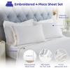 Superior Embroidered Cotton Bed Sheet Set, 1 Elastic Deep Pocket Fitted Sheet, 1 Flat Sheet, 2 Pillowcases, Daily Soft Sheets, Luxury, Elegant Design, Moonlawn Collection, Queen, White-Gold(White – Gold Ml)