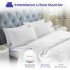 Superior Embroidered Cotton Bed Sheet Set, 1 Elastic Deep Pocket Fitted Sheet, 1 Flat Sheet, 2 Pillowcases, Daily Soft Sheets, Luxury, Elegant Design, Moonlawn Collection, Queen, White-Gold(White-white)