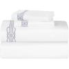 Superior Embroidered Cotton Bed Sheet Set, 1 Elastic Deep Pocket Fitted Sheet, 1 Flat Sheet, 2 Pillowcases, Daily Soft Sheets, Luxury, Elegant Design, Moonlawn Collection, Queen, White-Gold(White-silver)