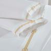 Superior Embroidered Cotton Bed Sheet Set, 1 Elastic Deep Pocket Fitted Sheet, 1 Flat Sheet, 2 Pillowcases, Daily Soft Sheets, Luxury, Elegant Design, Moonlawn Collection, Queen, White-Gold(White – Gold Ml)