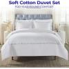 Superior Embroidered Cotton Duvet Cover Set, Soft Bedding Covers, 1 Duvet Cover with Button Closure, 2 Pillow Shams, Cotton Cross-Stitch Design, Riverton Collection, Full/Queen, White(White Silver 04)