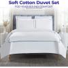Superior Embroidered Cotton Duvet Cover Set, Soft Bedding Covers, 1 Duvet Cover with Button Closure, 2 Pillow Shams, Cotton Cross-Stitch Design, Riverton Collection, Full/Queen, White(White-light Teal)