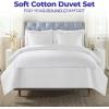 Superior Embroidered Cotton Duvet Cover Set, Soft Bedding Covers, 1 Duvet Cover with Button Closure, 2 Pillow Shams, Cotton Cross-Stitch Design, Riverton Collection, Full/Queen, White(White Silver 03)