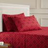 Superior Extra Soft All Season 100% Brushed Cotton Flannel Solid Bedding Sheet Set with Deep Pockets Fitted Sheet – Navy Blue, King Size(Burgundy Trellis)
