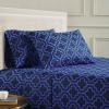Superior Extra Soft All Season 100% Brushed Cotton Flannel Solid Bedding Sheet Set with Deep Pockets Fitted Sheet – Navy Blue, King Size(Navy Blue Trellis)
