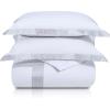 Superior Glenmont Cotton 200 Thread Count Duvet Cover Set, Soft Comforter Covers, Bedroom Essentials, Embroidered Geometric Border, Includes 1 Duvet Cover- Button Closure, 2 Pillow Shams, Full/Queen(Full/Queen)