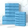 Superior Honeycomb 100% Cotton 500 GSM 12 Piece Bath Towel Set, 6 Washcloths, 4 Hand, 2 Bath Towels, Ideal for Bathroom, Kitchen or Beach, Quick Dry, Jacquard and Solid, Mid-Weight, Navy Peony(Azure)