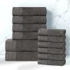 Superior Honeycomb 100% Cotton 500 GSM 12 Piece Bath Towel Set, 6 Washcloths, 4 Hand, 2 Bath Towels, Ideal for Bathroom, Kitchen or Beach, Quick Dry, Jacquard and Solid, Mid-Weight, Navy Peony(Gunmetal)