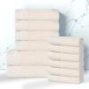Superior Honeycomb 100% Cotton 500 GSM 12 Piece Bath Towel Set, 6 Washcloths, 4 Hand, 2 Bath Towels, Ideal for Bathroom, Kitchen or Beach, Quick Dry, Jacquard and Solid, Mid-Weight, Navy Peony(Ivory)