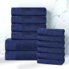 Superior Honeycomb 100% Cotton 500 GSM 12 Piece Bath Towel Set, 6 Washcloths, 4 Hand, 2 Bath Towels, Ideal for Bathroom, Kitchen or Beach, Quick Dry, Jacquard and Solid, Mid-Weight, Navy Peony(Navy Peony)
