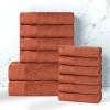 Superior Honeycomb 100% Cotton 500 GSM 12 Piece Bath Towel Set, 6 Washcloths, 4 Hand, 2 Bath Towels, Ideal for Bathroom, Kitchen or Beach, Quick Dry, Jacquard and Solid, Mid-Weight, Navy Peony(Rust)