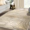 Superior Indoor Area Rug, Jute Backing, Plush Carpet Cover, for Hallways, Entry, Office, Plush Floor Cover, Modern Wood Grain, Abstract Lines, Veer Collection, 8′ x 10′, Black(Beige)