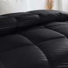 Superior Microfiber Basketweave Comforter, Down Alternative Bedding, Medium Weight, Fluffy, Decorative, Plush Duvet Insert, Oversized Blanket, Box Quilt Design, Monochrome, King, Black
