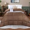 Superior Microfiber Basketweave Comforter, Down Alternative Bedding, Medium Weight, Fluffy, Decorative, Plush Duvet Insert, Oversized Blanket, Box Quilt Design, Monochrome, Twin/Twin XL, Plum(Taupe)