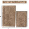 Superior Non-Slip 2 Piece Bath Rug Set, Ultra Plush, Soft and Absorbent 100% Combed Cotton Pile – Traditional Oval Bath Mat Set, Rust(Latte)