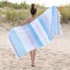 Superior Oversized Cotton Beach Towel for Adults and Kids, Quick Drying Towels for Pool, Spa, Resort, Hotel, Camping, Travel, Super Absorbent, Striped with Tassels, Tropical Cabana Collection, Black(Sky Blue)