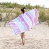 Superior Oversized Cotton Beach Towel for Adults and Kids, Quick Drying Towels for Pool, Spa, Resort, Hotel, Camping, Travel, Super Absorbent, Striped with Tassels, Tropical Cabana Collection, Black(Fuschia)