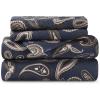 Superior Premium Cotton Flannel Sheets, All Season 100% Brushed Cotton Flannel Bedding, 4-Piece Sheet Set with Deep Fitting Pockets – Grey Paisley, Queen Bed(Navy Blue)