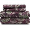 Superior Premium Cotton Flannel Sheets, All Season 100% Brushed Cotton Flannel Bedding, 4-Piece Sheet Set with Deep Fitting Pockets – Grey Paisley, Queen Bed(Purple)