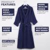 Superior Waffle Weave Cotton Unisex Bathrobe with Belt, Soft and Absorbent Robe for Men and Women Bath Essentials Robes(Navy Blue)