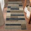 SUPERIOR Indoor Area Rug, Foam Backed, Modern Geometric Patchwork Floor Decor for Bedroom, Office, Living Room, Entryway, Hardwood Floors, Rockwood Collection, 10′ x 14′, Chocolate(Midnight Navy)
