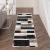 SUPERIOR Indoor Area Rug, Jute Backed, Modern Geometric Patchwork Floor Decor for Bedroom, Office, Living Room, Entryway, Hardwood Floors, Rockwood Collection, 6′ x 9′, Slate(Ivory Beige)