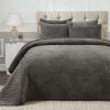 Superior 100% Cotton Velvet Quilt, 1 Lightweight Breathable Coverlet, Luxury Home Decor, Comfy Home Essential Bedding, Cotton Fill, Geometric Aesthetic, Karina Collection, Throw Size, White(Grey)
