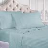 Superior 100% Egyptian Cotton 300 Thread Count Striped Bed Sheet Set, 1 Elastic Deep Pocket Fitted Sheet, 1 Flat Sheet, 2 Pillowcases, Soft Bedding, Sateen Weave, Hunter Green, Queen(Light Blue)