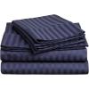 Superior 100% Egyptian Cotton 300 Thread Count Striped Bed Sheet Set, 1 Elastic Deep Pocket Fitted Sheet, 1 Flat Sheet, 2 Pillowcases, Soft Bedding, Sateen Weave, Hunter Green, Queen(Navy Blue)