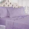 Superior 100% Egyptian Cotton 300 Thread Count Striped Bed Sheet Set, 1 Elastic Deep Pocket Fitted Sheet, 1 Flat Sheet, 2 Pillowcases, Soft Bedding, Sateen Weave, Hunter Green, Queen(Lavender)