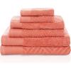 Superior 100% Egyptian Cotton 500 GSM 6 Piece Towel Set, 2 Face, 2 Hand, 2 Towels, Ideal For Bathroom, Kitchen or Beach, Quick Dry, Jacquard and Solid, Mid-Weight, Coral(Coral)