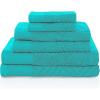 Superior 100% Egyptian Cotton 500 GSM 6 Piece Towel Set, 2 Face, 2 Hand, 2 Towels, Ideal For Bathroom, Kitchen or Beach, Quick Dry, Jacquard and Solid, Mid-Weight, Coral(Turquoise)