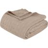 Superior Basketweave Cotton Blanket, Basket Weave Design, Soft, Comfy Cover for Bed, Bedding, Bedroom, Couch Throw, Lounging, Modern Boho Medium Weighted Blankets, Throw Size, Gold(Khaki)