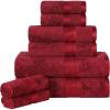 Superior Bath Towel Set, Rayon From Bamboo Cotton Blend, Ideal for Bathroom, Guest Bathroom, and Beach, Modern Style with Solid Dobby Border, Includes 2 Pieces; Bath Towels, Bath Towel, Salmon(Crimson)
