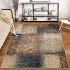 Superior Bristol Collection Area Rug, 8mm Pile Height with Jute Backing, Chic Geometric Damask Patchwork Design, Fashionable and Affordable Woven Rugs – 4′ x 6′ Rug, Beige & Brown(Midnight Navy-salmon – Z)