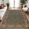 Superior Indoor Area Rug, Jute Backed Rugs for Bedroom, Living/Dining Room, Office, Entryway, Hallway, Kitchen, Traditional Floral Scroll Floor Decor, Heritage Collection, Ivory, 5′ x 5′ Square(Dark Green)