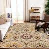 Superior Indoor Area Rug, Jute Backing, Modern Aesthetic, Vintage Floral Oriental Rugs, Home Decor for Entry, Dining, Kitchen, Augusta Collection, 8′ x 8′, Beige/Brown(Brown)