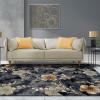 Superior Indoor Area Rug, Jute Backing, Traditional Medallion Rugs for Entry, Kitchen Floors, Plush Floor Cover, Floral Scroll Border Rug, Kensington Collection, 3′ x 5′, Brown(Blue Brown)