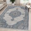 Superior Indoor Area Rug, Jute Backing, Traditional Medallion Rugs for Entry, Kitchen Floors, Plush Floor Cover, Floral Scroll Border Rug, Kensington Collection, 3′ x 5′, Brown(Blue Ivory – Z)