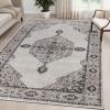 Superior Indoor Area Rug, Jute Backing, Traditional Medallion Rugs for Entry, Kitchen Floors, Plush Floor Cover, Floral Scroll Border Rug, Kensington Collection, 3′ x 5′, Brown(Grey Ivory – Z)