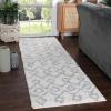Superior Indoor Area Rug Perfect for Bedroom, Laundry Room, Entryway, Office, Playroom, Nursery, Fluffy Carpet Cover, Modern Geometric Diamond Lattice Shag Flor Collection, 2′ 7″ x 8′, Ivory Black(Alia Ivory Grey)