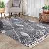 Superior Indoor Area Rug Perfect for Bedroom, Laundry Room, Office, Playroom, Nursery, Fluffy Carpet Cover, Modern Geometric Diamond Lattice Shag Rhea Collection, 2′ 7″ x 8′, Light Grey & Ivory(Grey Ivory)