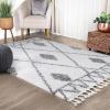Superior Indoor Area Rug Perfect for Bedroom, Laundry Room, Office, Playroom, Nursery, Fluffy Carpet Cover, Modern Geometric Diamond Lattice Shag Rhea Collection, 2′ 7″ x 8′, Light Grey & Ivory(Ivory Black)