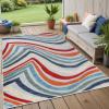 Superior Indoor Outdoor Area Rug, for Patio, Poolside, Backyard, Playroom, Kitchen, Dining Room, Entryway, Mudroom, Coastal Striped Floor Cover, Wave Collection, 5′ 6″ x 8′, Multicolor