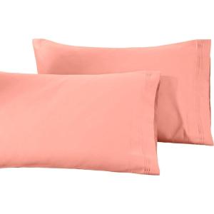 100% Egyptian Cotton 1500 Thread Count Oversized Standard Pillowcase Set Solid, White(Dusted Rose)