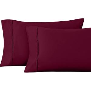 1200 Thread Count 100% Egyptian Cotton, Soft and Breathable, 2-Piece King Pillowcase Set Solid, White(Burgundy)