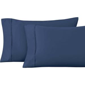 1200 Thread Count 100% Egyptian Cotton, Soft and Breathable, 2-Piece King Pillowcase Set Solid, White(Navy Blue)